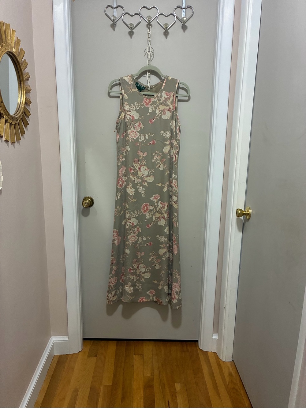 Vintage Ralph Lauren Sleeveless Silk Floral Maxi Dress in Sage and Pink